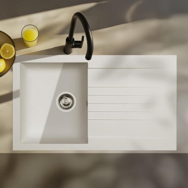 Ausmann Fibre Lavello bianco reversibile con scolapiatti montaggio sopra piano 86x50 cm 1208957673