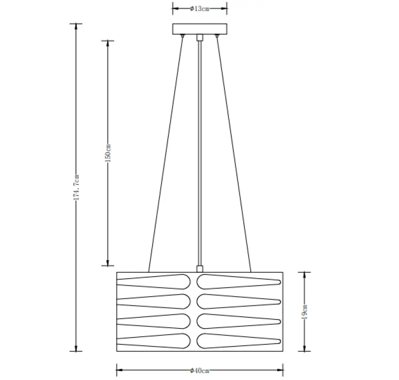 Lampadario a sospensione Decor Marisa nero con spazi orizzontali affusolati massimo tre fonti di luce diametro 40 cm 2584.