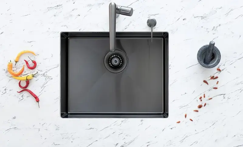 AquaDesign Sinks Lavello in acciaio inossidabile grigio antracite PVD 50x40 montaggio a filo sopra e sotto piano 1208957702