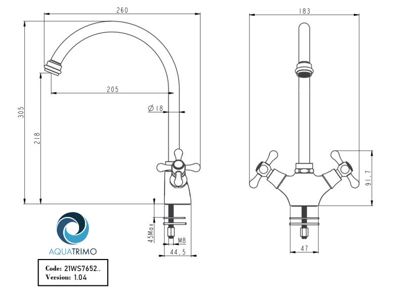 AquaTrimo Windsor rubinetto classico da cucina nostalgico con beccuccio rotondo bronzo 21WS7652BN