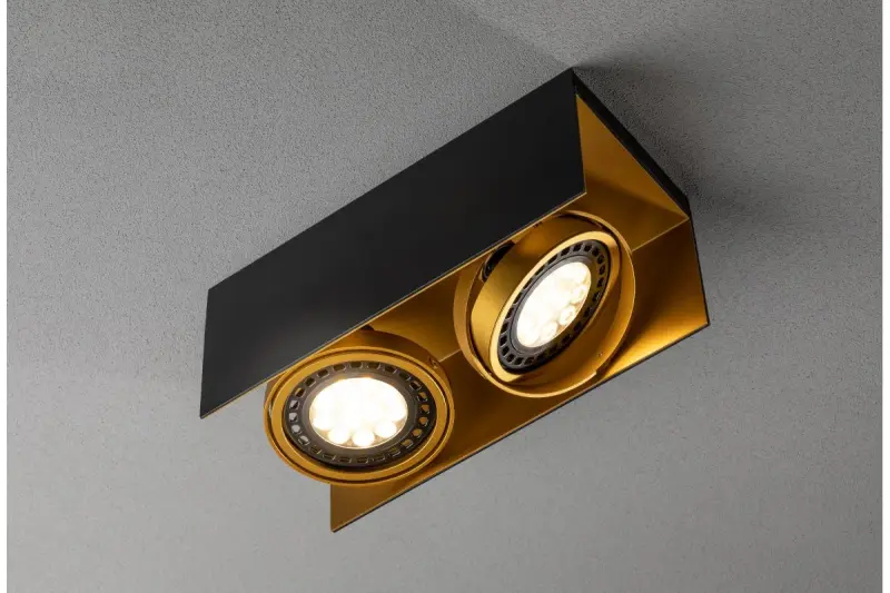 Lampada a soffitto Decor Verso nera e dorata con testa mobile e due fonti luminose 4212.