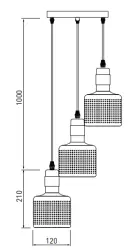 Lampadario sospeso cilindrico nero e dorato Decor Bellis con 3 sorgenti luminose 4680.