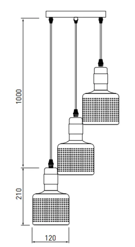Lampadario sospeso cilindrico nero e dorato Decor Bellis con 3 sorgenti luminose 4680.