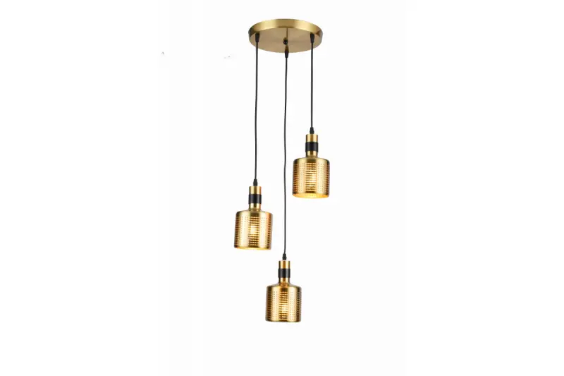 Lampadario sospeso cilindrico nero e dorato Decor Bellis con 3 sorgenti luminose 4680.
