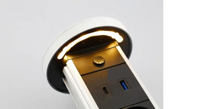 Indux Lift presa a terra retrattile bianca da cucina incorporata nel piano di lavoro con illuminazione, 2 x USB e ricarica wireless 1208957837