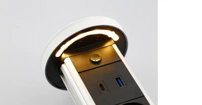 Indux Lift Presa da cucina bianca con messa a terra a incasso nel piano di lavoro con illuminazione 2 x USB e ricarica wireless 1208957838