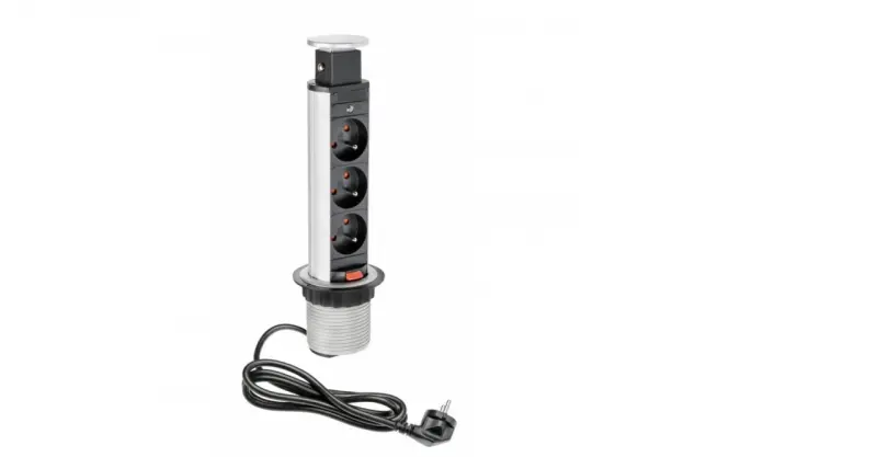 Indux Up & Down piccola presa di terra retrattile argento presa da cucina nel piano di lavoro con 3 prese 1208957841