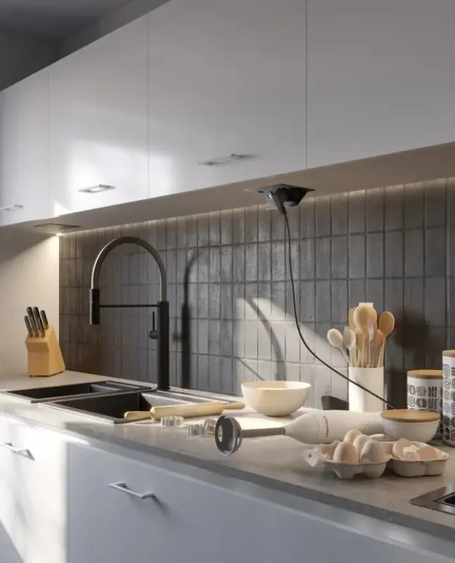 Indux Flip Presa da cucina media da incasso nel piano di lavoro o nel pensile bianco con 3 prese 1208957845