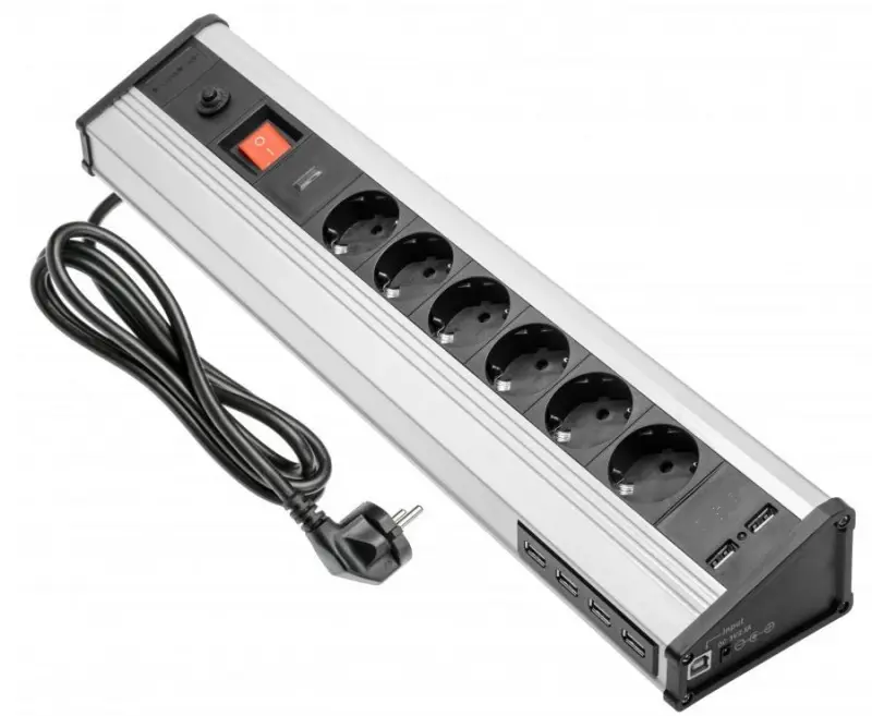 Indux Corner Presa angolare ed autoportante in alluminio con 6 spine con messa a terra e 6 porte USB 1208957851