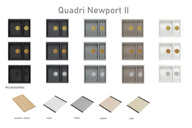 Quadri Newport II nero 1,5 vasche lavello in granito con montaggio sopra e sotto il piano 555x460 1208957861