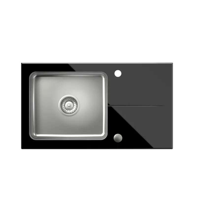 Quadri Glazz lavello in acciaio inossidabile montaggio sopra il piano con scolapiatti nero in vetro reversibile 77x44 1208957862