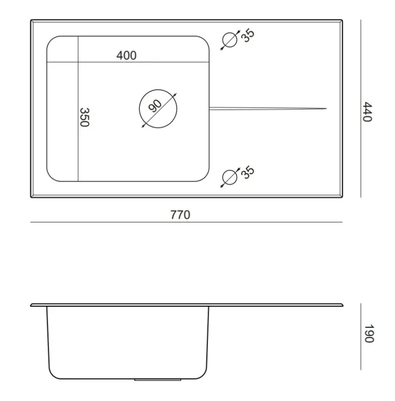 Quadri Glazz lavello in acciaio inossidabile montaggio sopra il piano con scolapiatti in vetro reversibile 77x44 1208957863