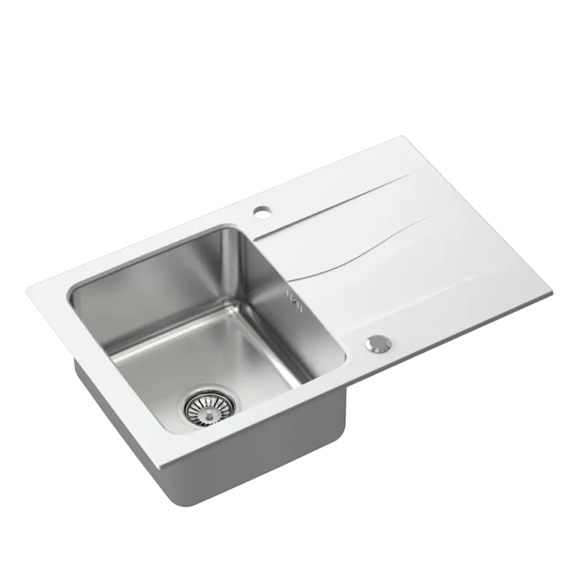 Quadri Fusion lavello in acciaio inossidabile montaggio sopra il piano 78x48 con scolapiatti reversibile 1208957868