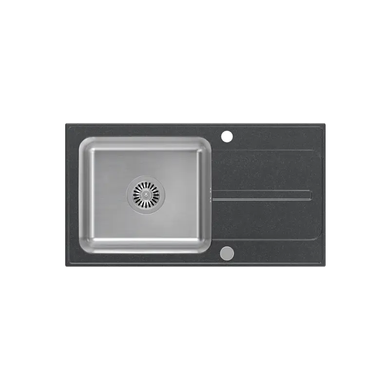 Quadri Fusion Lavello in acciaio inossidabile con scolapiatti in granito nero  78x43 reversibile 1208957879