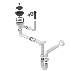 Quadri  Set scarico nero per lavandino con troppopieno rotondo per 1 lavandino 1208957899