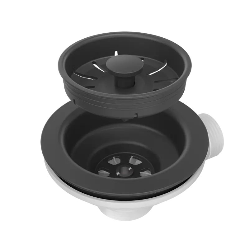 Quadri  Set scarico nero per lavandino con troppopieno rotondo per 1 lavandino 1208957899