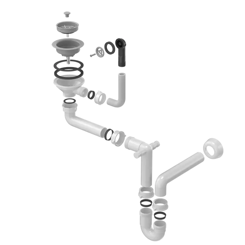 Quadri Set di scarico grigio per lavello con troppopieno per 1 lavello 1208957900
