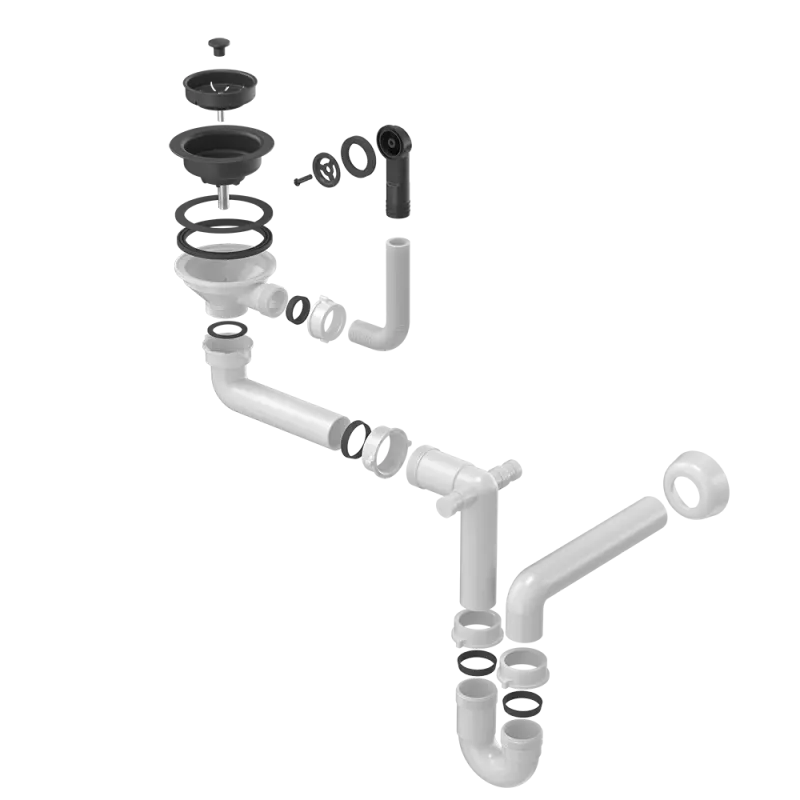 Quadri Set di scarico doppio nero per lavello con troppopieno 1208957902