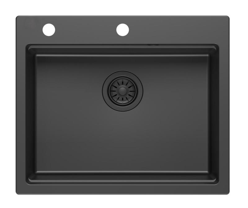 Lavabo da incasso Quadri Durham in granito nero 595x500 con dispenser di sapone, tagliere, vaschetta interna e tappetino rotolante 1208957904