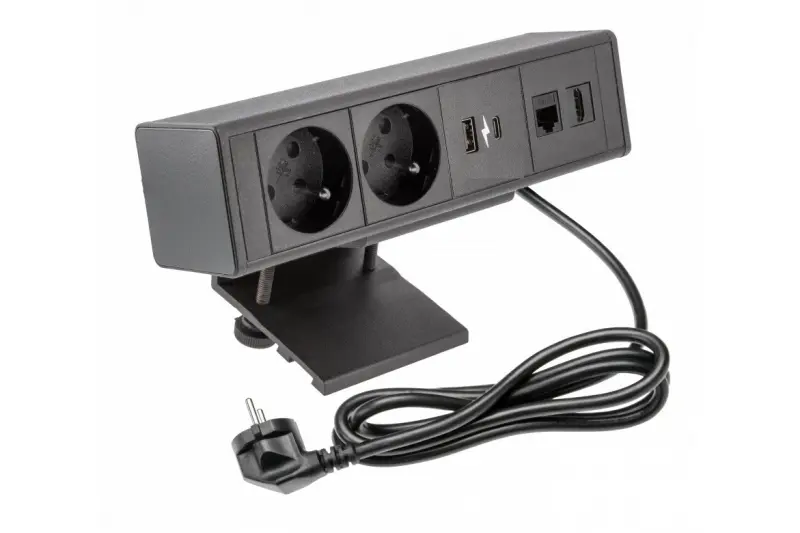 Indux Desk ufficio o tappetino da tavolo in terra nera opaca con presa (2x) con 1xUSB A, 1xUSB C, 1xRJ45 e 1xHDMI 1208957920