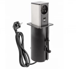 Indux Push presa di terra nera estensibile con 1xUSB A e 1xUSB C con coperchio in acciaio inossidabile 1208957928