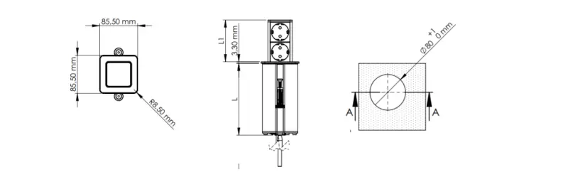 Indux Push Presa periferica nera estensibile con messa a terra e 1 x USB A e 1 x USB C con coperchio in acciaio inox 1208957930