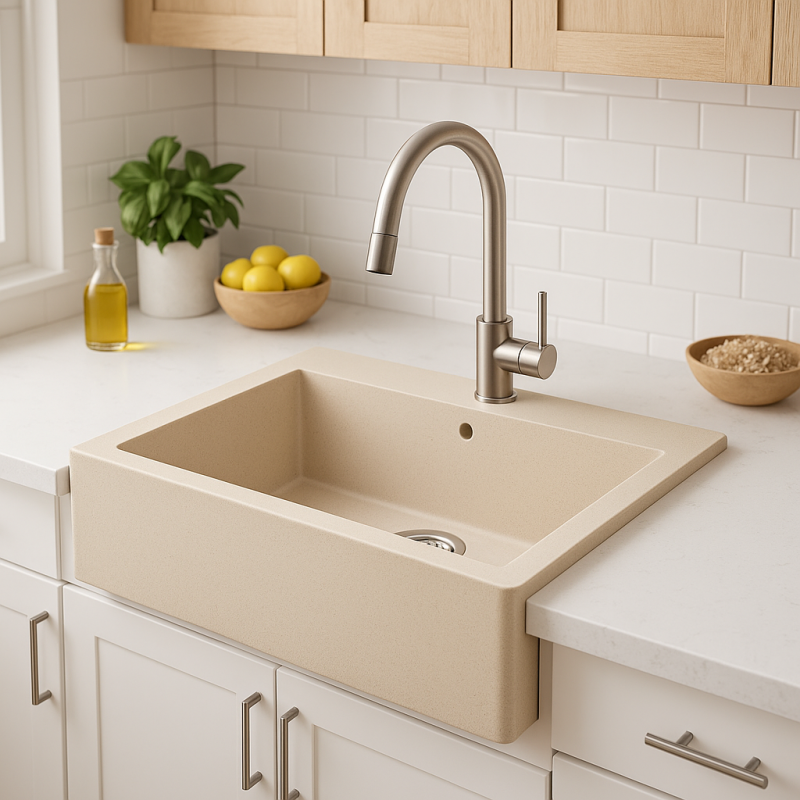 AquaDesign Farmhouse Lavello in granito beige sabbia montaggio intermedio o sopra piano 58x49cm 1208958164