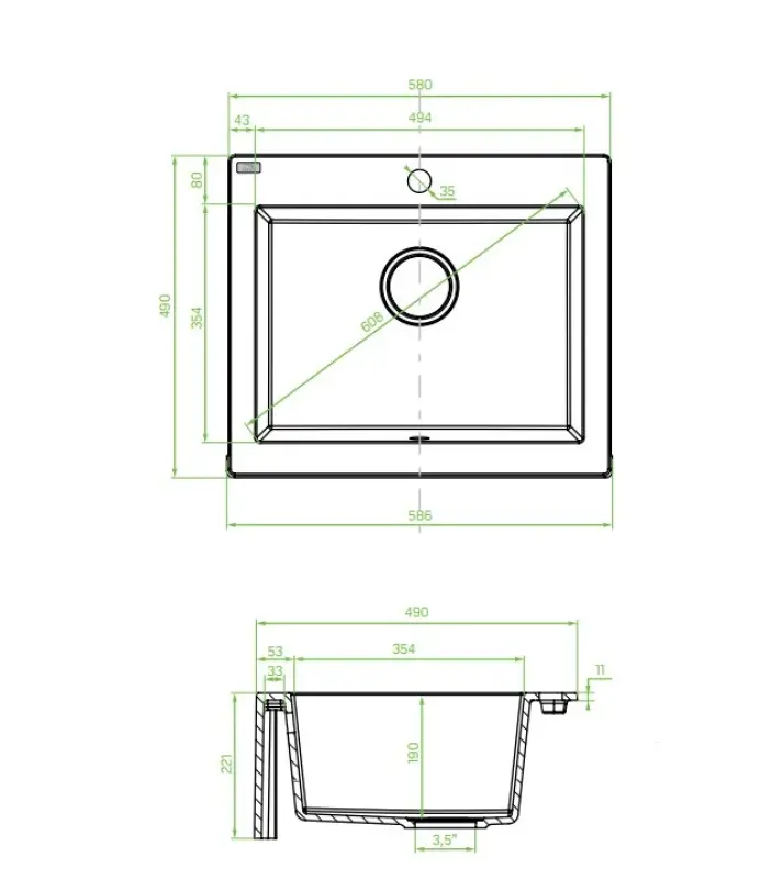AquaDesign Farmhouse Lavello intermedio o sopra il piano in granito grigio 58x49cm 1208958165