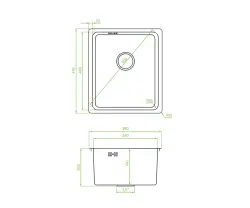 Aquadesign R25 lavello con montaggio su piano, sotto piano e incasso, in acciaio inox 34x40 cm 1208958201