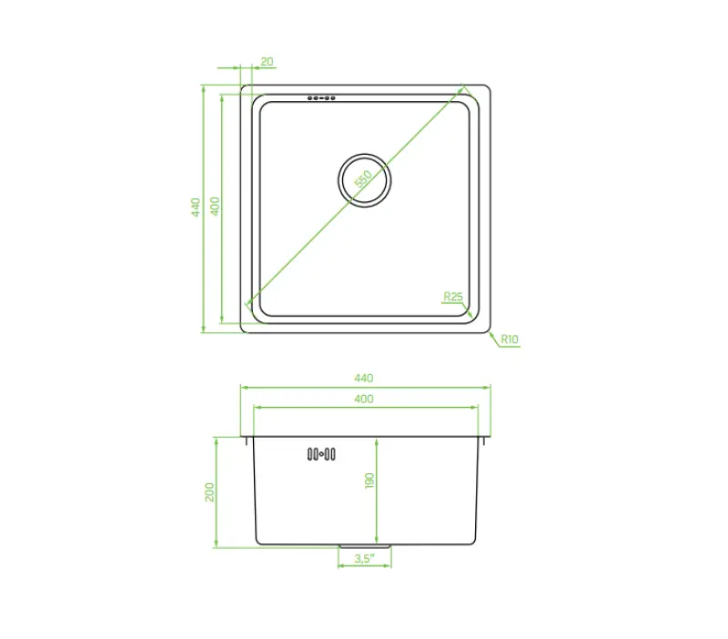 AquaDesign R25 Lavello in acciaio con montaggio a filo sopra e sotto piano colore gun metal 40x40 cm 1208958207