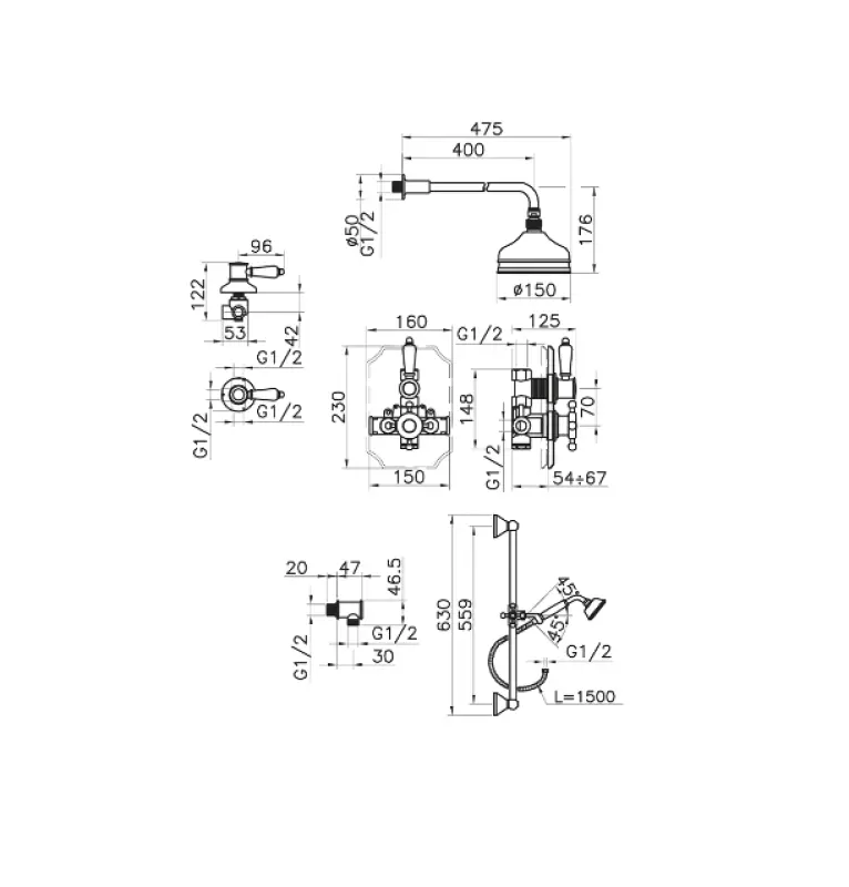 Huber Victorian Set doccia termostatico da incasso Bronzo 912.VT01H.BA