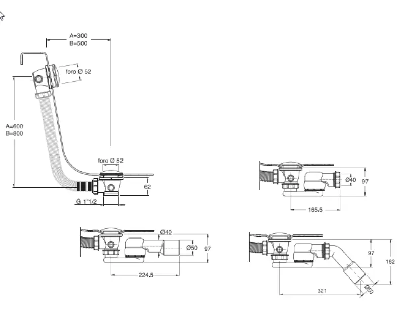 Evolution Water sovrataglio per vasca con apertura push to open cromato 1208958390.
