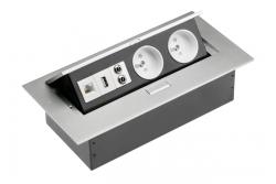 Cavo di prolunga da tavolo 2x presa con messa a terra, presa USB, audio (banana), presa RJ45 (Ethernet), senza cavo, alluminio 1208958664