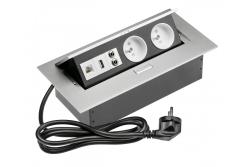 Cavo di prolunga da scrivania 2x presa con messa a terra, gn. USB, audio (banana), gn. RJ45, cavo di alimentazione con spina, alluminio 1208958677