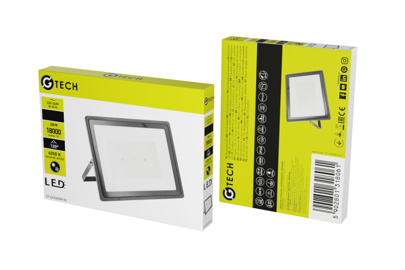 Faretto a LED G-TECH, 18000lm, AC220-240V, 50/60 Hz, PF>0,9, RA>80, IP65, 120°, 4000K, nero 1208959187