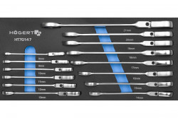 Hoegert Set di chiavi a cricchetto combinato con testa flessibile, 14 pezzi, in schiuma tecnica. 1208962054