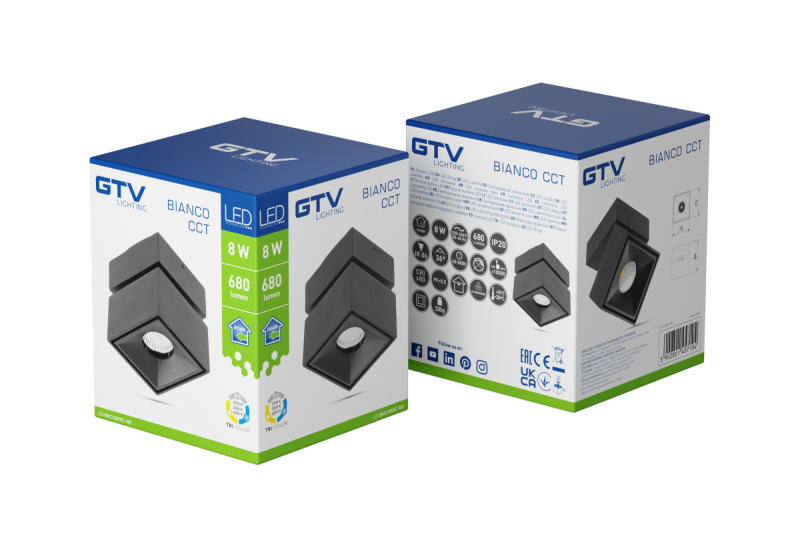 Decor Luminare LED BIANCO CCT 8W 680lm AC220-240V 50/60 Hz Ra≥80 IP20 36° 2700/3300/4000K nero quadrato. 1208962676