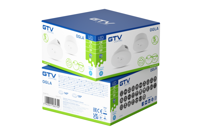 Apparecchio di illuminazione di emergenza OGLA LED, 3W, 200lm, AC220-240V, 50-60Hz, IP20, 6400K, 3H, compito singolo, pulsante TEST 1208963016