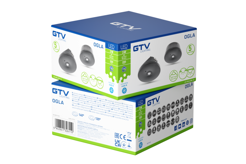 Lampada di emergenza OGLA LED,3W,200lm,AC220-240V,50-60Hz,IP20,6400K,3H,monocompito,TEST,nero 1208963017