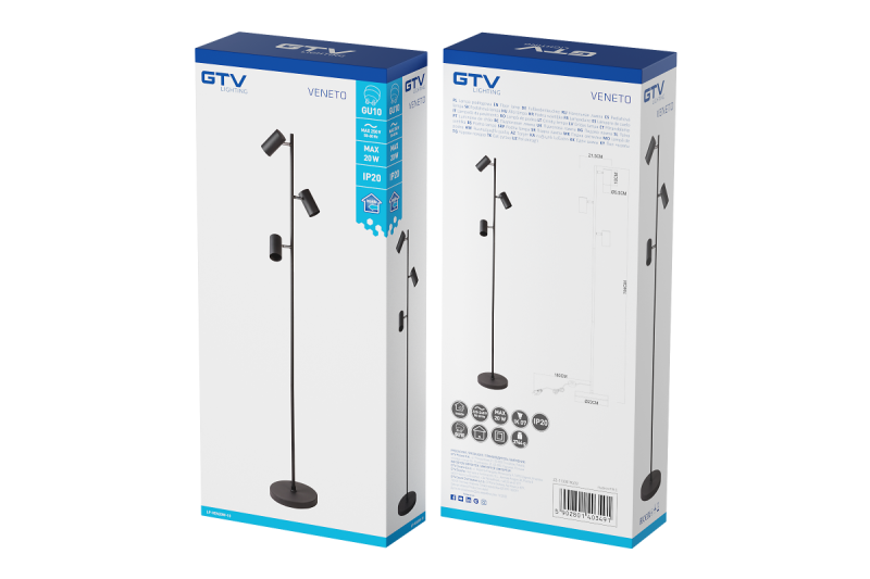 Decor Lampada da terra VENETO IP20 max. 20W 3 x GU10 nera 1208963349