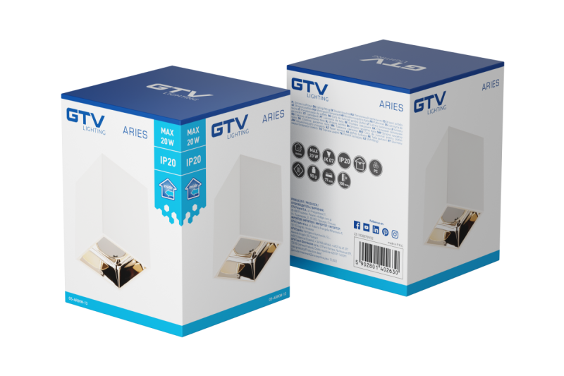 Decor Lampada a soffitto ARIES PC 77x100mm IP20 max 20W quadrata bianca/oro 1208963815