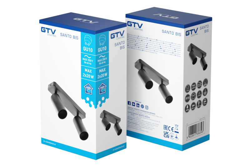 Decor Lampada a soffitto SANTO BIS in alluminio IP20 max. 20W*2 doppia rotonda nera. 1208963999