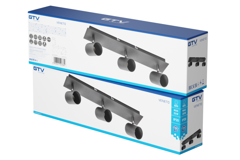 Decor Lampada a soffitto VENETO IP20 max. 20W 3 x GU10 tonda nera 1208964040