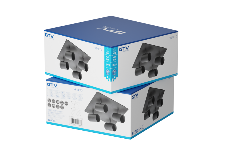 Decor Lampada a soffitto VENETO IP20 max. 20W 4 x GU10 rotonda/quadrata nera 1208964046