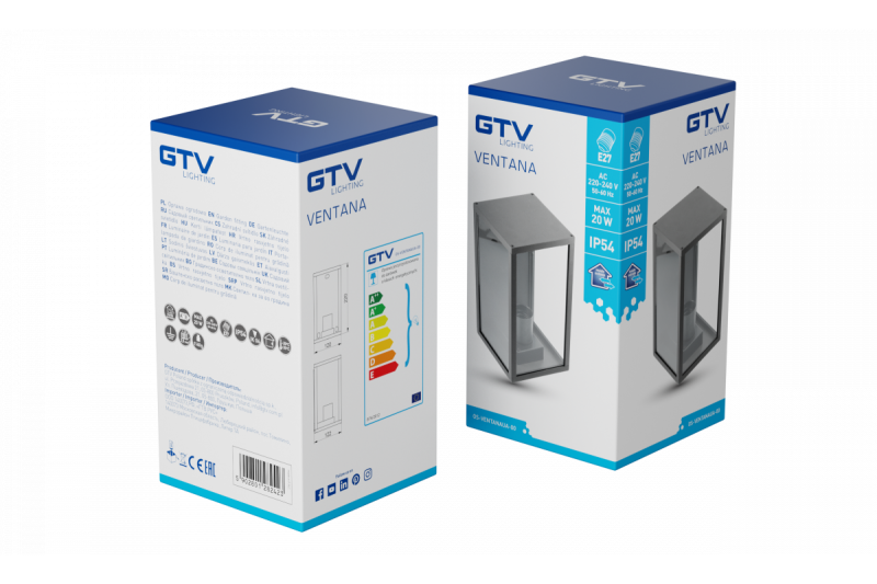 Decor Apparecchio da giardino VENTANA-AU E27 MAX.20W IP54 AC220-240V 50-60Hz applique superiore dritta nera 1208964048