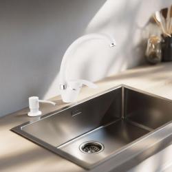 Quadri Set di rubinetti da cucina bianco con dispenser di sapone incorporato e vaschetta bianca regolabile 1208966928