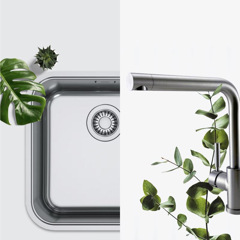 Set combinato lavabo Franke - Rubinetto da cucina Pure.sink - Sifone da cucina