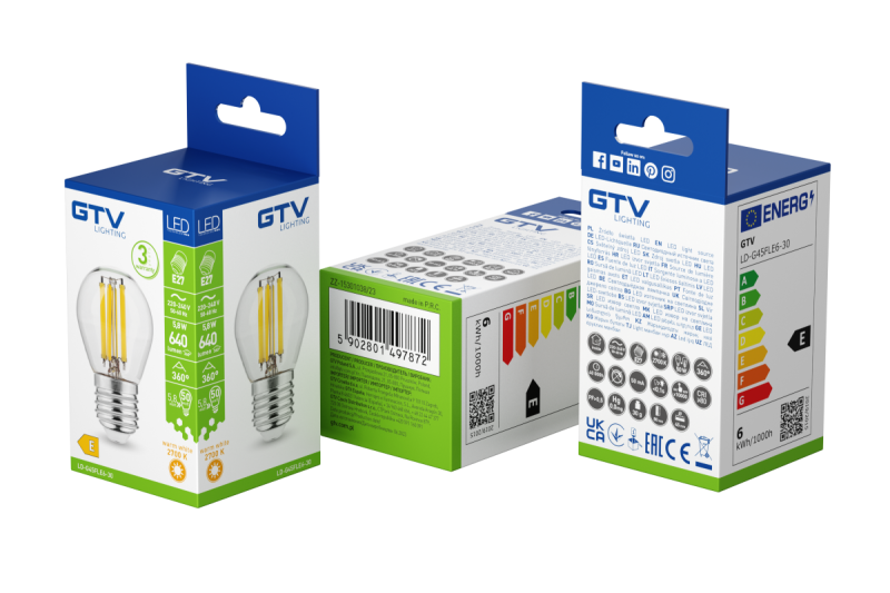 SORGENTE LUMINOSA A LED, FILAMENTO, A-G, G45, 2700K, E27, 5,8W, AC220-240V, 360°, 640lm, 50mA 1208966966