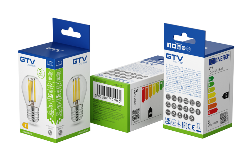 SORGENTE LUMINOSA LED, FILAMENTO, A-G, G45, 4000K, E27, 5,8W, AC220-240V, 360°, 640lm, 50mA 1208966967