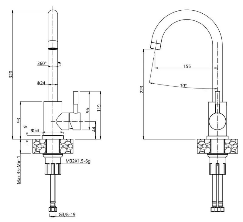 Quadri Dixton 40 Set lavello in acciaio inossidabile nero con rivestimento PVD nano 400x450 mm con foro per rubinetto sopra il piano e rubinetto da cucina Quadri Conventry